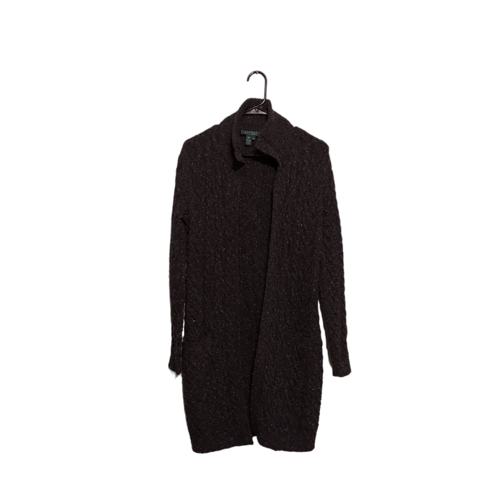 Lauren Ralph Lauren Gray Duster Cardigan XS Wool Cashmere CableKnit Preppy Cabin
